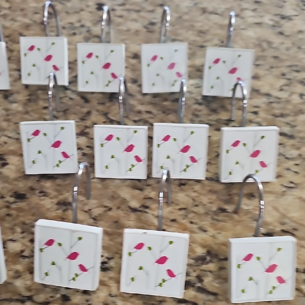 Set of 23 wooden Floral Shower Curtain Hooks square ~ 1.5 x 1.5 inches